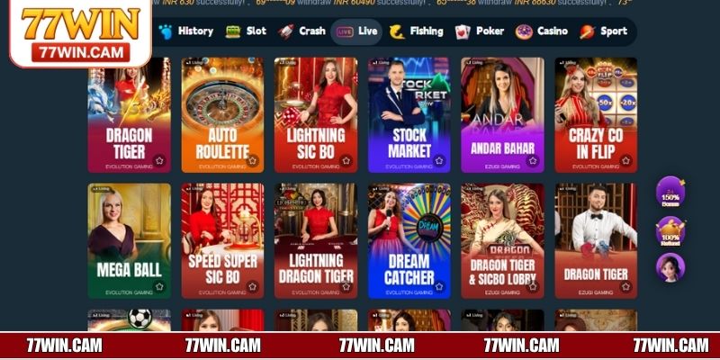 Top 3 tựa game phổ biến và hot nhất tại casino của 77WIN
