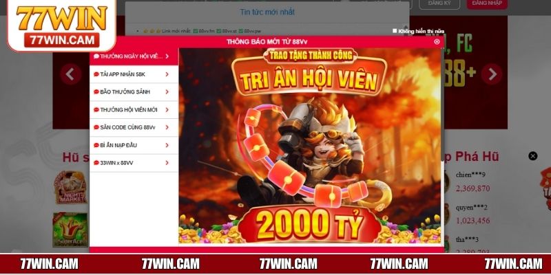 Hướng dẫn nhận khuyến mãi 77WIN